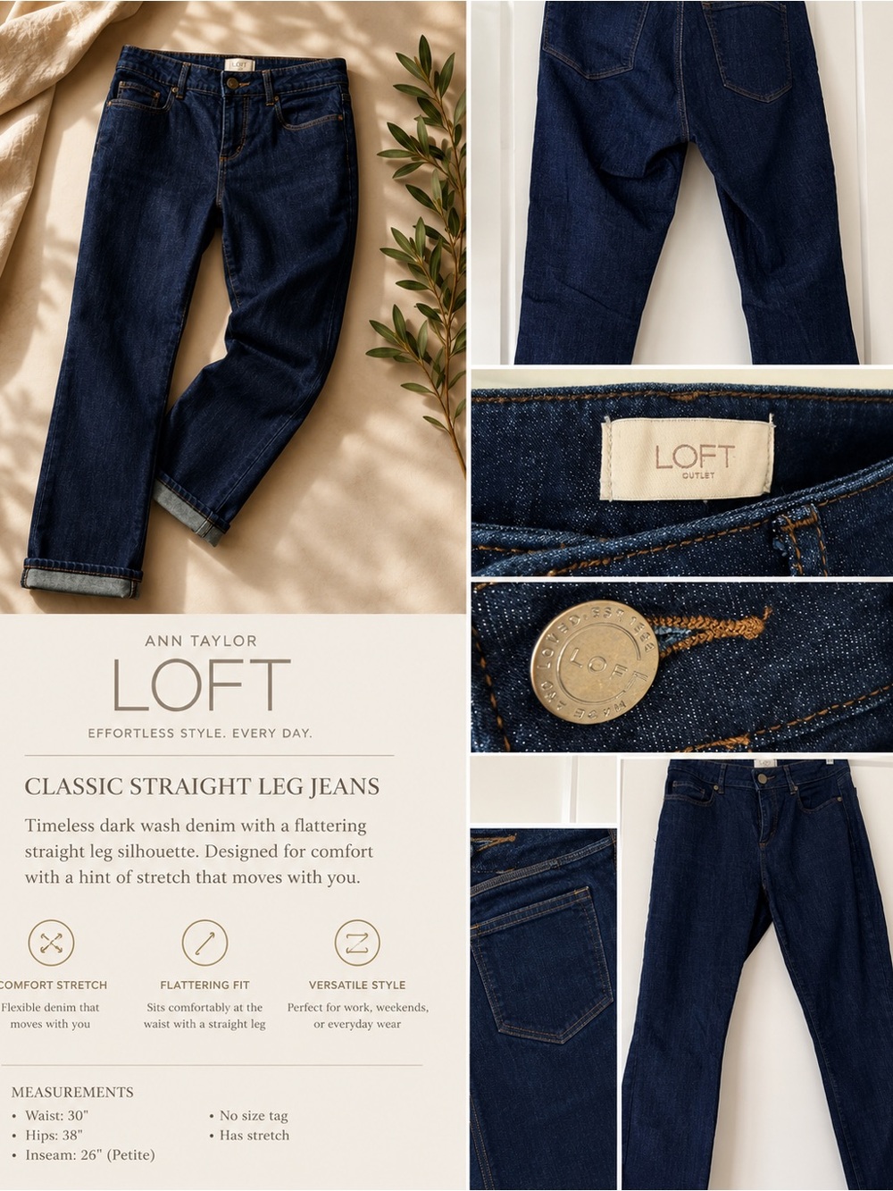 LOFT Wonen’s Dark Blue Slim Straight Jeans